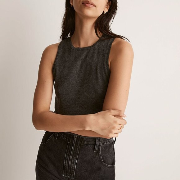 Madewell Tops - Madewell Ribbed Sleeveless Tank Dark Gray (XSmall)